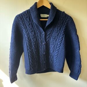 L.L. Bean Navy Blue Cable Knit Cardigan